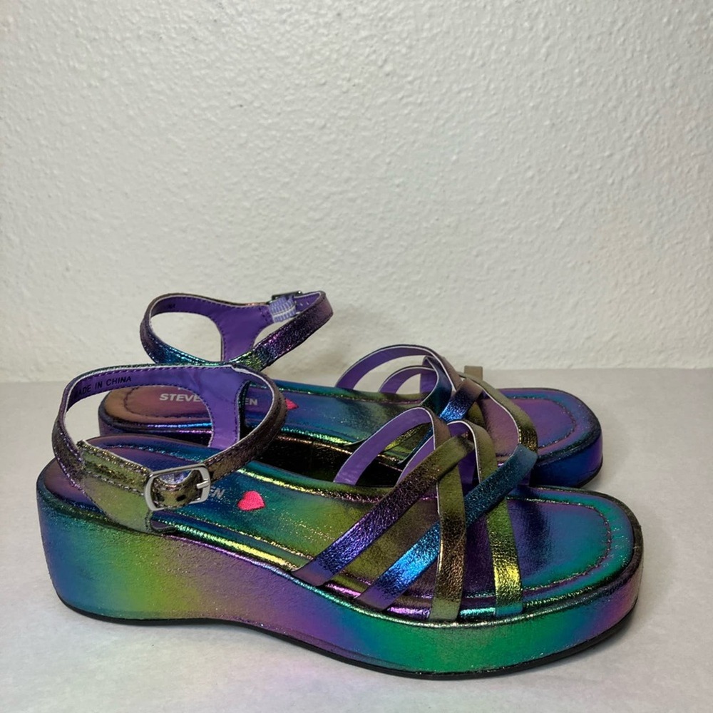 New Steve Madden Girls Crazy Iridescent Faux Leather Wedge Sandals dress - Picture 2 of 4